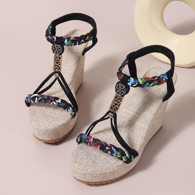 Fashion 2025 Summer Womens Light Wedge Sandals New Hot Sale Platform Peep Toe Elasticity Band Back Strap Slingback Boho Shoes Sandalias