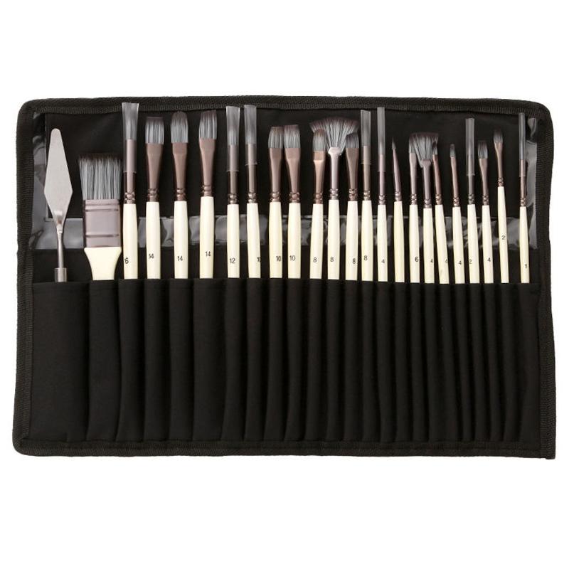 24 pcs/set Nylon Hair Wooden Handle Watercolor Paint Brush Pen Scrubbing Scraper Acrylic Painting Art Paint Brushes Supplies