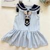 Girls' Blue & White Striped Sleeveless Sailor Dress with Rabbit Print - Trendy Princess School Style