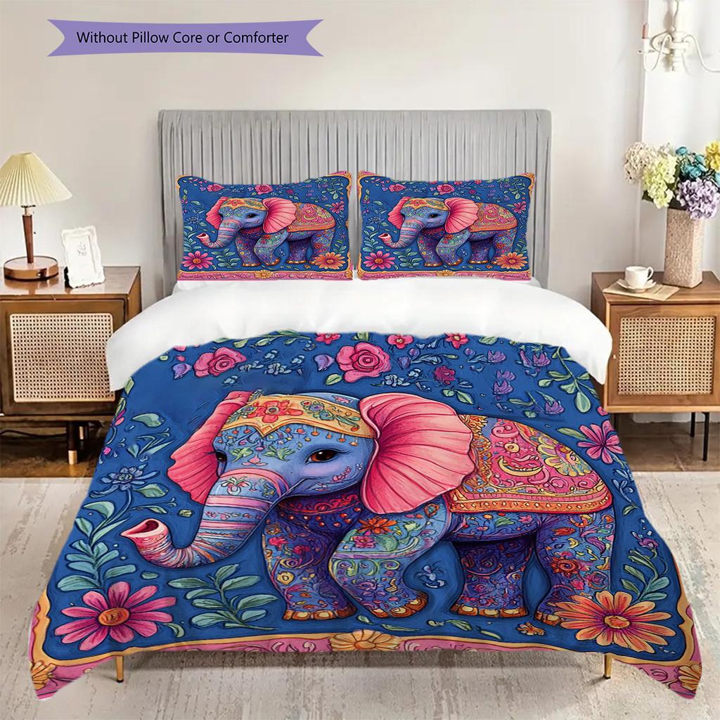 Set Copripiumino Trapuntato con Motivo di Elefanti Federa Decorazione per la Casa Regalo di Compleanno (1 * copripiumino + 2 * federa, senza nucleo)
