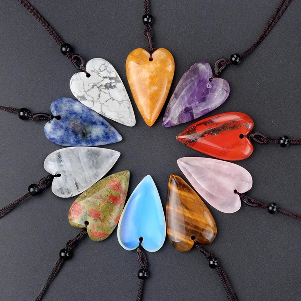 Peach-Heart Necklace Natural Stone Amethyst/Green Aventurine Pendant Necklace For Girls Women Birthday Wedding Gifts