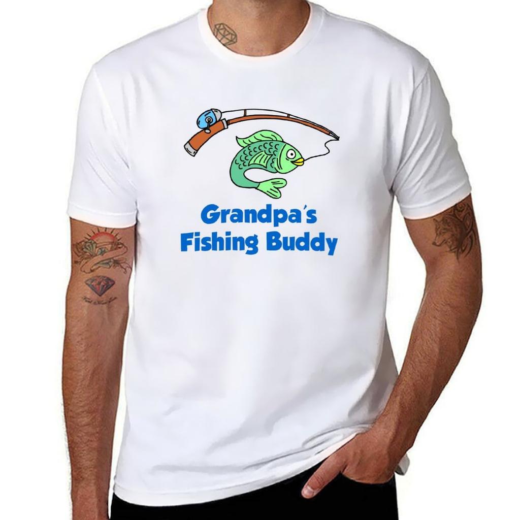 Grandpas Fishing Buddy Cartoon Fish Grandchild TShirt t shirt for man 100 percent cotton man t shirts for men casual TShirt
