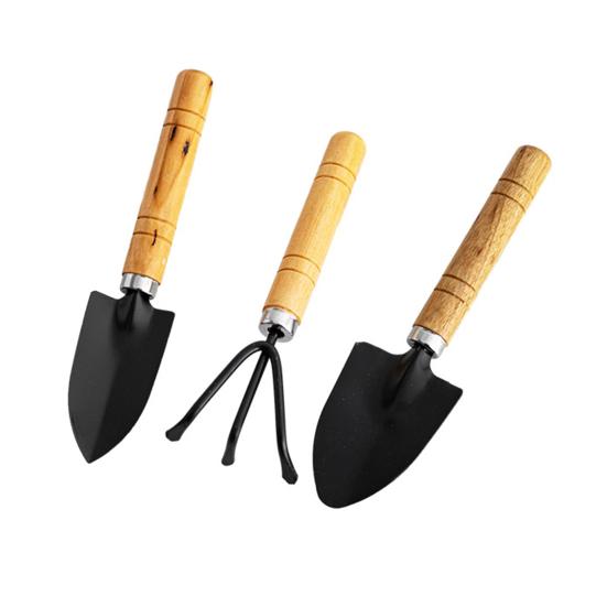 3Pcs/Set Small Gardening Tools Wood Handle Hand Shovel Rake Trowel Heavy Duty Metal Gardening Hand Tools for Balcony Succulents Flower Pots Planting