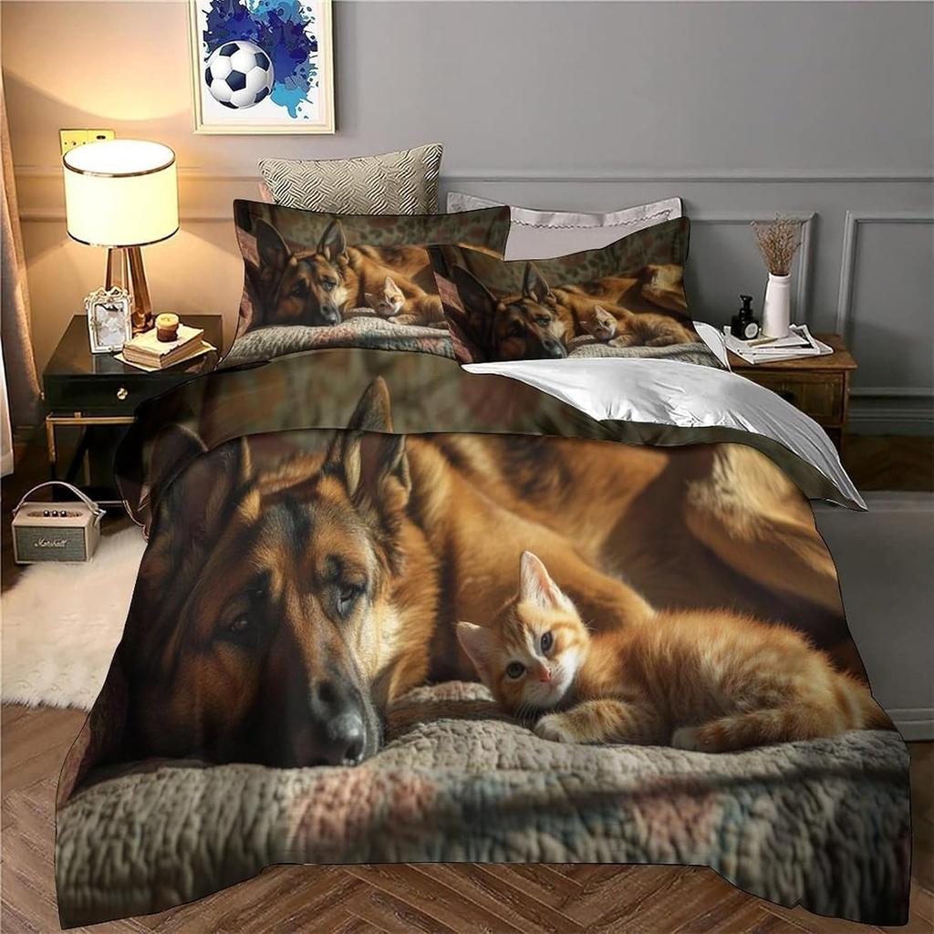 Dog Bedding Set, Cartoon Cute Style 3D Printed Ultra-fine Fiber Duvet Cover Pillowcase 3-piece Set for Adults and Children