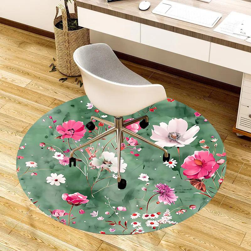 1PC Floral Pattern Non-Slip Floor Round carpet, Office, family, bedroom, Large Area Rug Indoor Rugs,  Durable Polyester-L0345