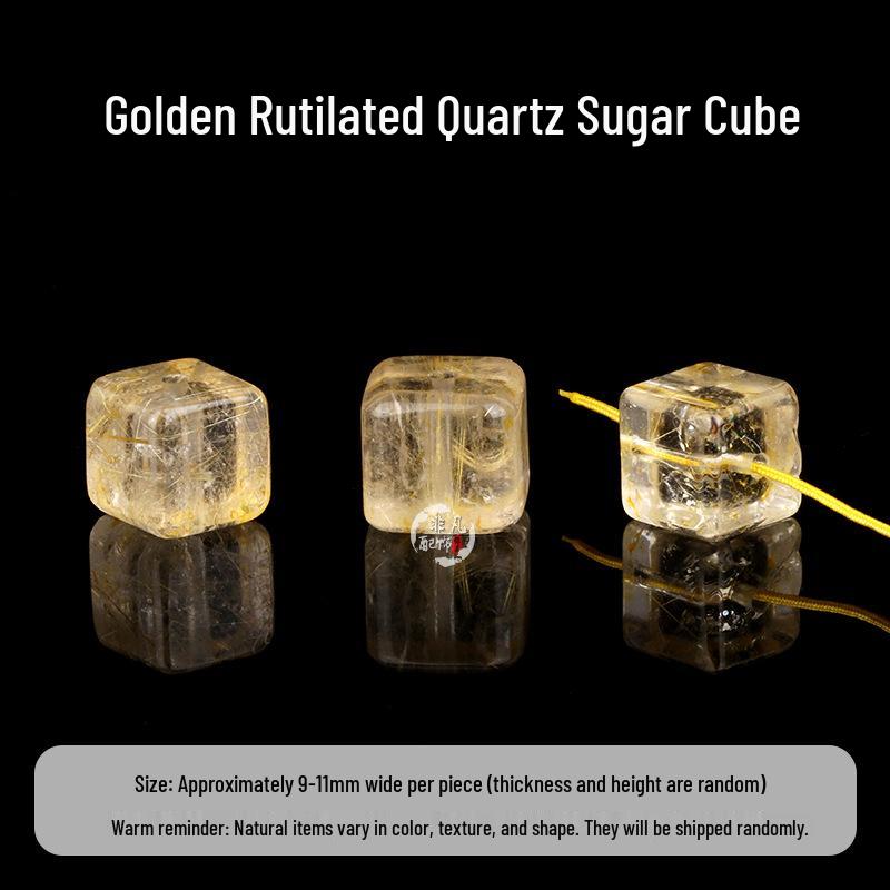 Golden Rutilated Quartz Square Beads for DIY Crystal Bracelets - Yellow and White Quartz Accessories