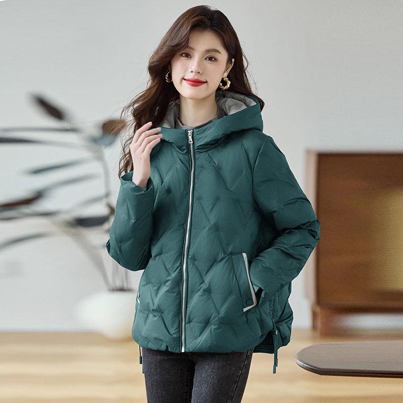 Down jacket women's white duck down short hooded winter coat slim and thin year new warm outer wear