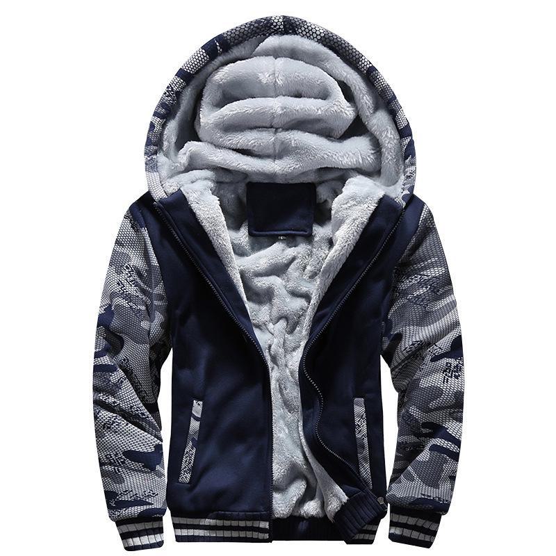 Men's Winter Camouflage Velvet-Lined Sports Cardigan Sweatshirt Jacket