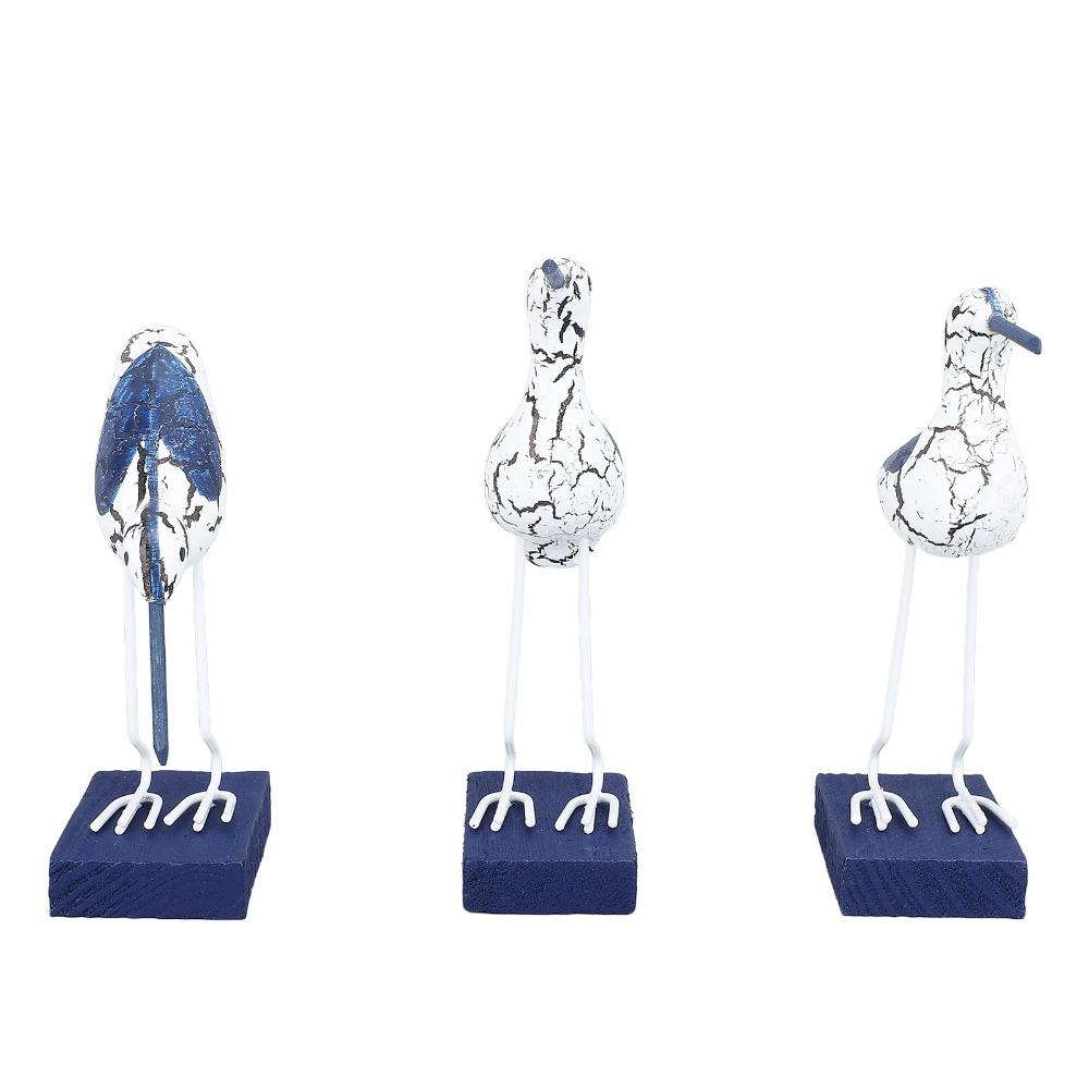 3pcs Blue White Color Seagull Statue 5in Seabird Sculpture Beach Outdoor Decor
