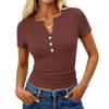 Women's Fashion Casual Color New Short-Sleeved Decorative Button V-Neck T-Shirt Top