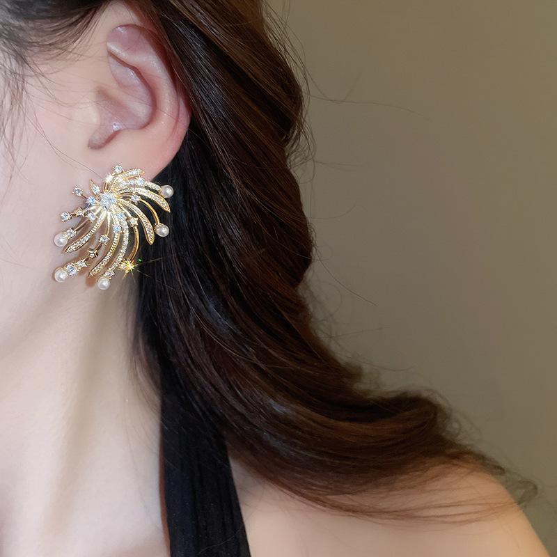 Silvernadel Feuerwerk Stern Perlenohrringe - Elegant, hochwertiges Design für Frauen