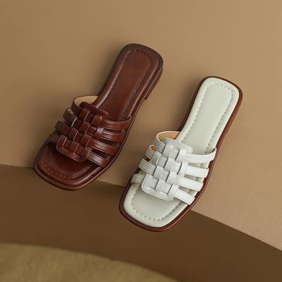 Francuska Moda Vintage Sandały i Kapcie Damskie Letnie Zewnętrzne Antypoślizgowe Kapcie Tkane Miękkie Podeszwy Damskie Buty Jednolite