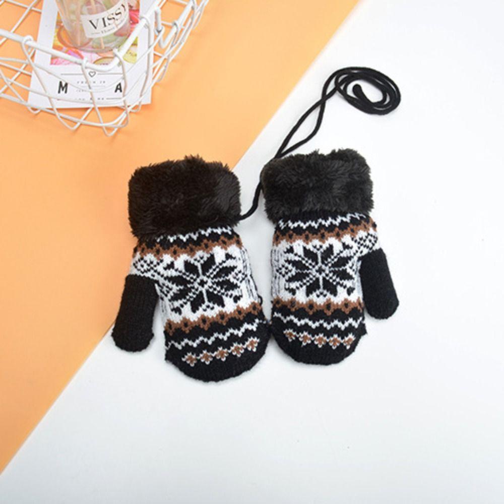 Soft Knitted Yarn Winter Gloves Full Finger With Halter Children Mittens Thickened Warm Gloves Boys Girls