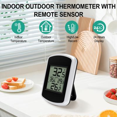 Wireless Digital Thermometer -40℃~60℃ Wide Range 60s Auto Update Wall Mount/Stand Easy Read LCD Screen for Home Office Garden