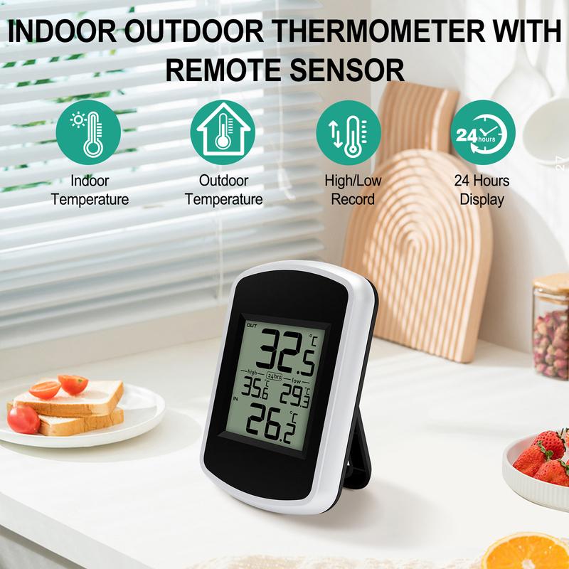 Wireless Digital Thermometer -40℃~60℃ Wide Range 60s Auto Update Wall Mount/Stand Easy Read LCD Screen for Home Office Garden