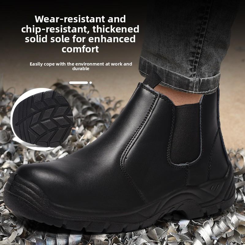 industrial waterproof safety shoes anti smash anti puncture steel toe boots leather upper protective work shoes for construction