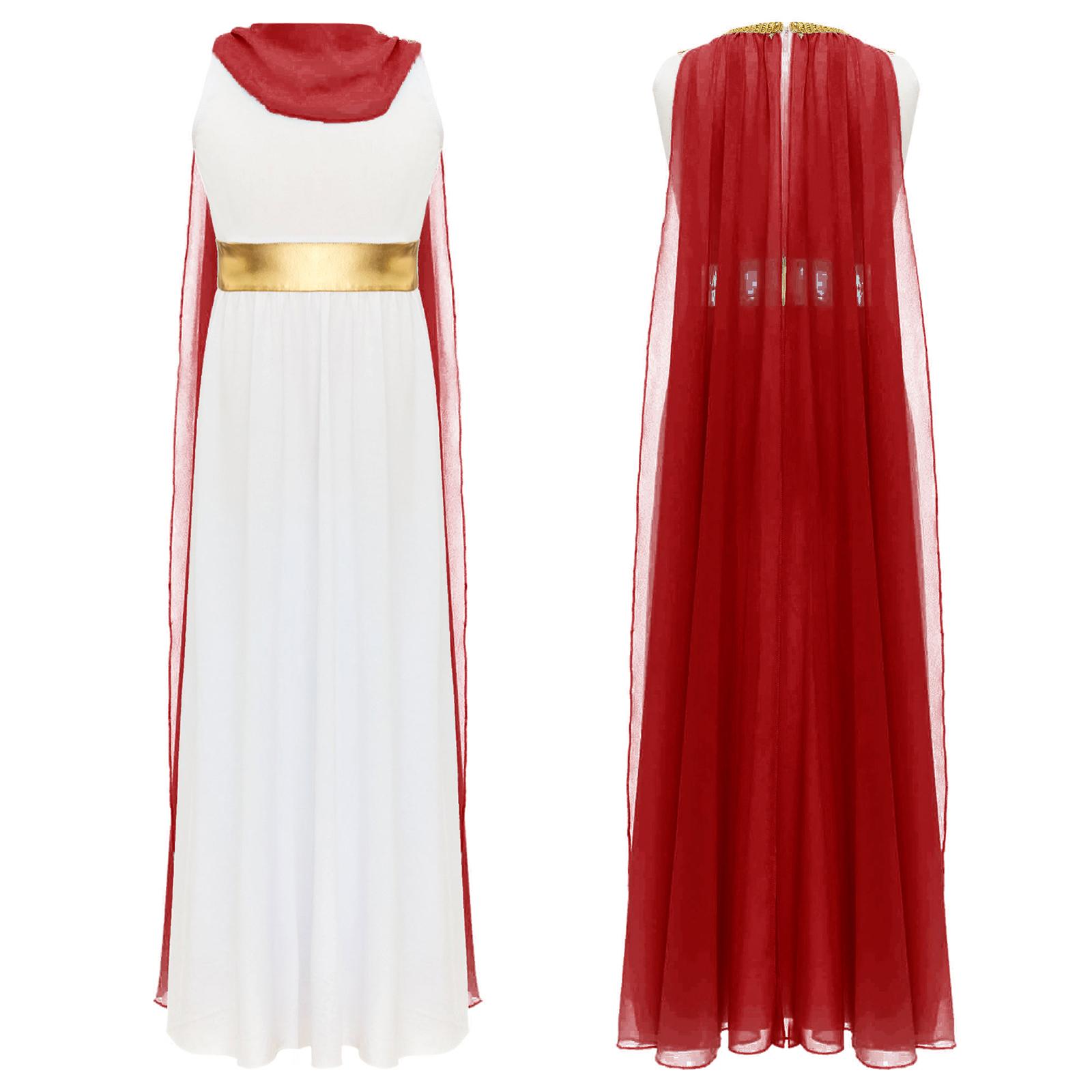 

Костюм грецької принцеси для дівчинки, сукня-тога без рукавів у стилі печворк з накидкою з розрізом, вбрання давньогрецької богині для Хелловіну, косплей бордовий