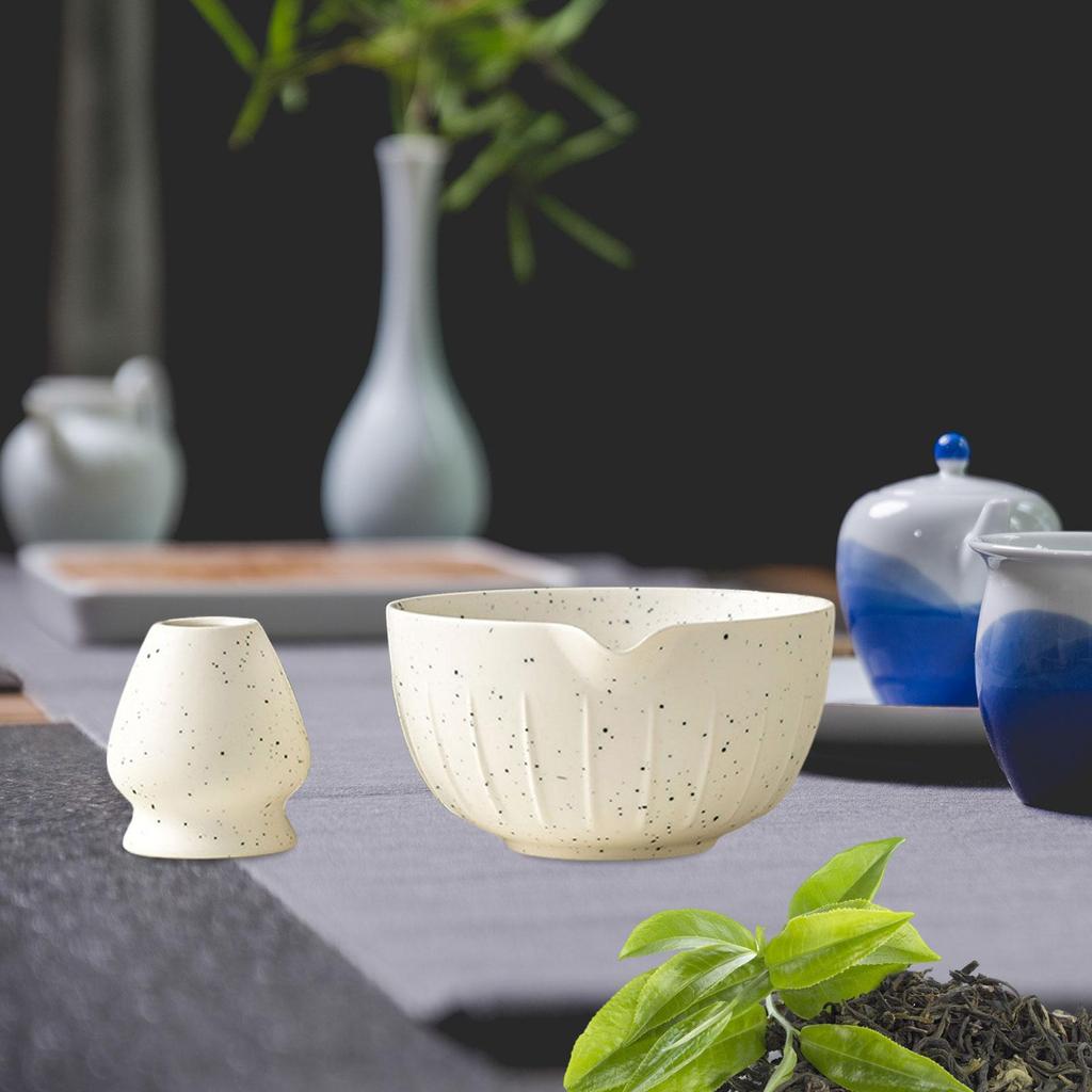 2Pcs Matcha Bowl Whisk Tea Bowl with Whisk Holder Crafting Smooth Surface Gift Tea Utensils Tea Bowl for Desktop Living Room