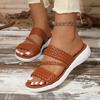 Women's Braided Flat Slide Sandals Comfy Open Toe Slip On Slippers Casual Summer Beach Shoes Non Slip Rubber Sole for Ladies