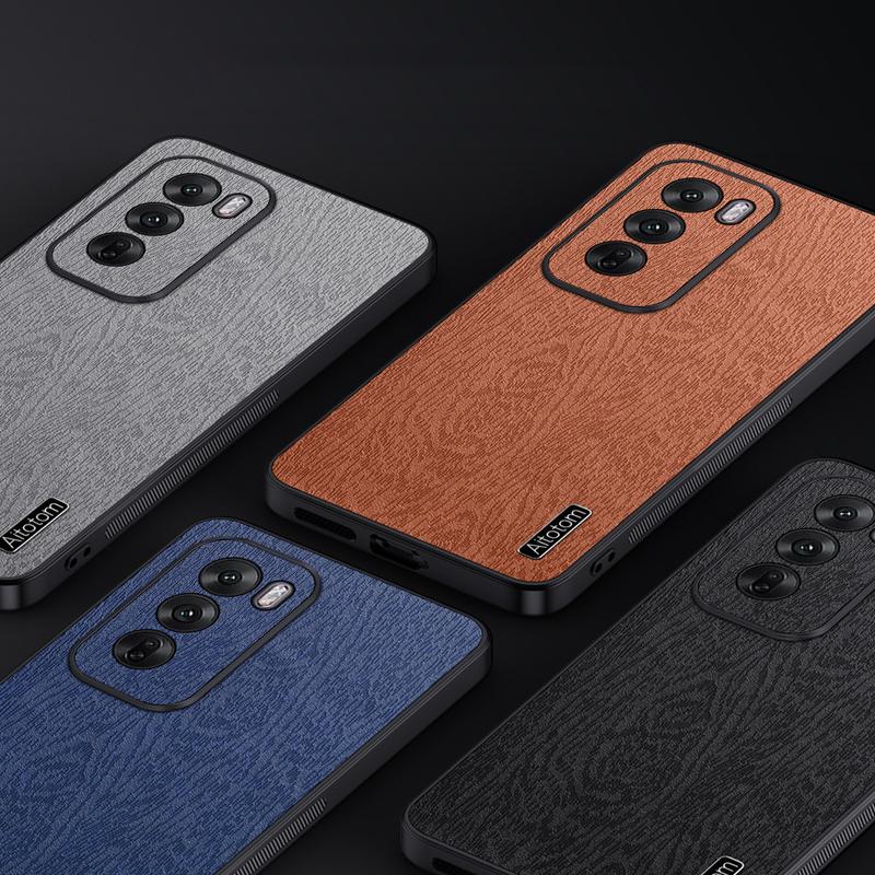 For Oppo Reno12 Pro 5G (Global) Case Wood Texture PU Leather Coating Hybrid Phone Cover