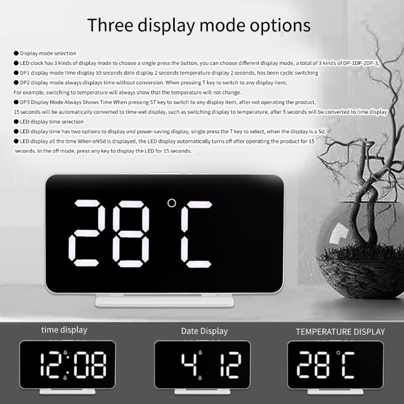 Modern LED Digital Clock Date Time Temperature Display Dimmable Backlights 2 Alarms Snooze Function USB Port 5V