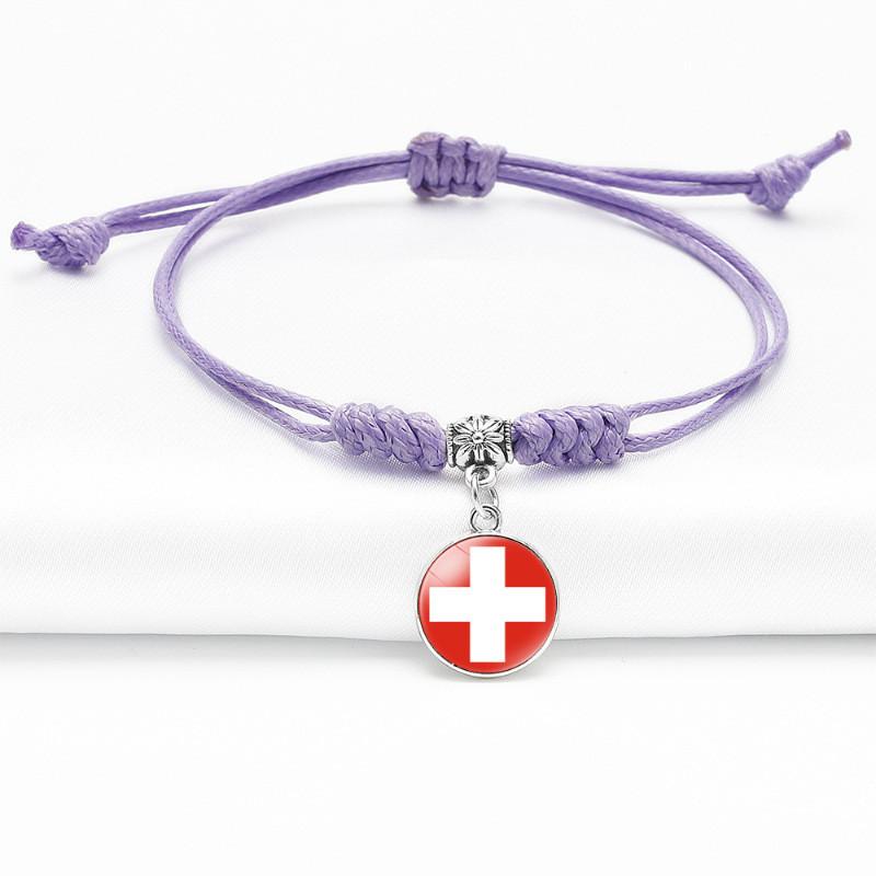 Purple Stylish Unisex Charm Bracelet With European Country Flags Length Adjustable