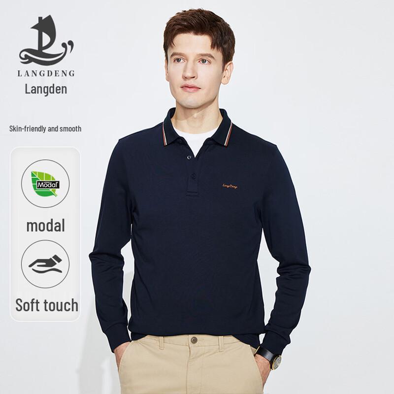 Landun Men s Modal Blend Long-Sleeve Polo T-Shirt XL