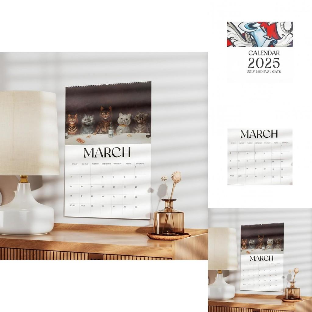 Kalender 2025 mit verspielten, hässlichen mittelalterlichen Katzen für fröhliche Lernumgebungen und saisonale Ereignisse