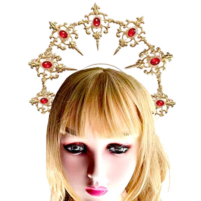 Lolita Hand-made Dark Headdress, Madonna of the Sun Halo, Baroque Crown Ball Performance Props