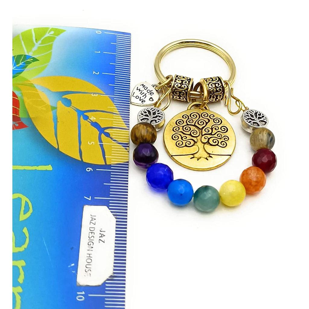 Natural Stone Beads 8mm- Seven Chakra Healing /Reiki Healing Highly Spiritual Key Chain/ Key Ring