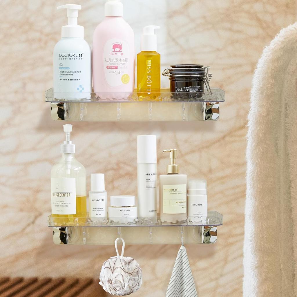 Shower Caddy Bathroom Shelves Corner 2 Pack Bathroom Organizers and Storage with 4 Hooks Bathroom shelves Suction Cup Shower Caddy for Bathroom, Dorm