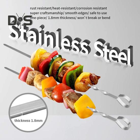 10 stk Grillspyd for grilling flate kebabpinner i rustfritt stål Gjenbrukbare BBQ-grillpinner for kjøtt Kylling Grønnsak Rustfast, varmebestandig