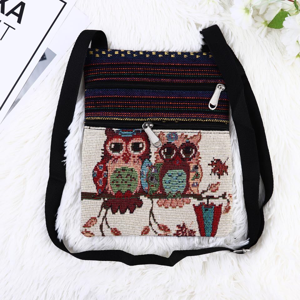[iplusmile] Owl Print Crossbody BagShoulder Bag for Women, Owl Print Canvas PochetteSmartphone Pouch, Lightweight Mini BagSacocheShoulder Bag with
