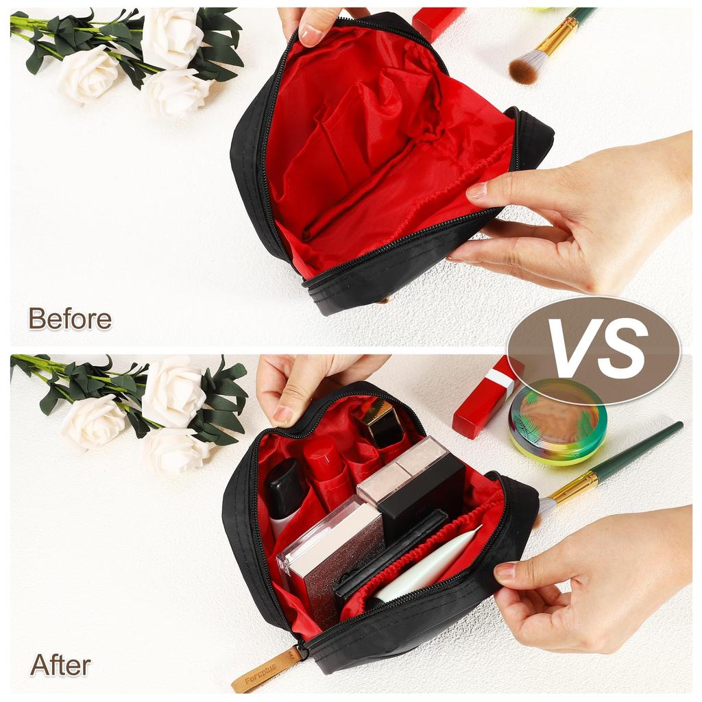VOCOSTE Large Capacity Makeup Portable Makeup Bag for and Coin Black and Red Pouch, Women, Lipstick, Powder, Purse,