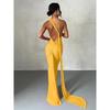 One Shoulder Rückenfrei Verstellbarer Schal Loop Gerafftes Sexy Maxikleid Damen Elegant Y2K Streetwear Festival Outfit