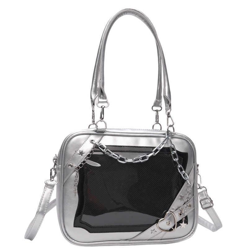 

JIAERDI Sweet Cool Hot Girl Subculture Ita Bag Women Gothic Chain Crossbody Bag Ladies Large Capacity Black Shoulder Bags Y2K 28x22x7cm срібний