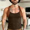 INCERUN Men Sleeveless Stitching Casual Fitted Tank Tops Basic Undershirts