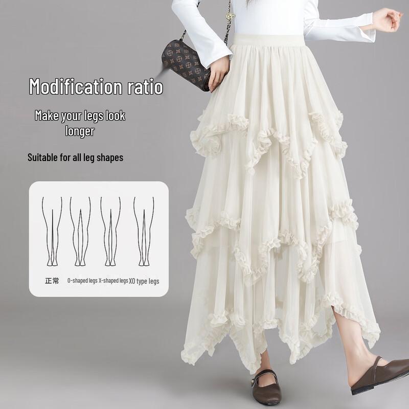 Irregular Mesh A-line Midi Skirt
