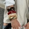 Fashion Irregular Smudged Acrylic Bracelet, Retro Translucent Gold Foil Resin Wide Bracelet