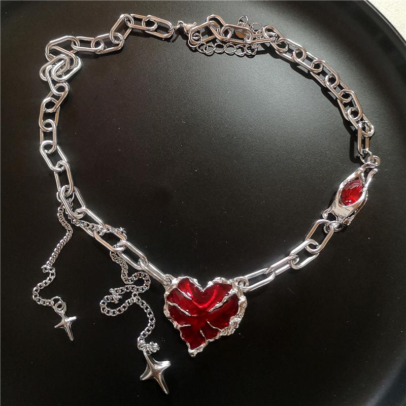 Goth Black Cross Pentagram Red Thorns Heart Pendant Chain Necklace For Women Men Grunge Punk Halloween Jewelry Y2K Accessories