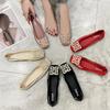 Fashion Red Ballerina Women Shoes Slip On Square Toe Flats Shoes For Women Rhinestones Buckle Loafers Women's Shallow Mouth Moccasins