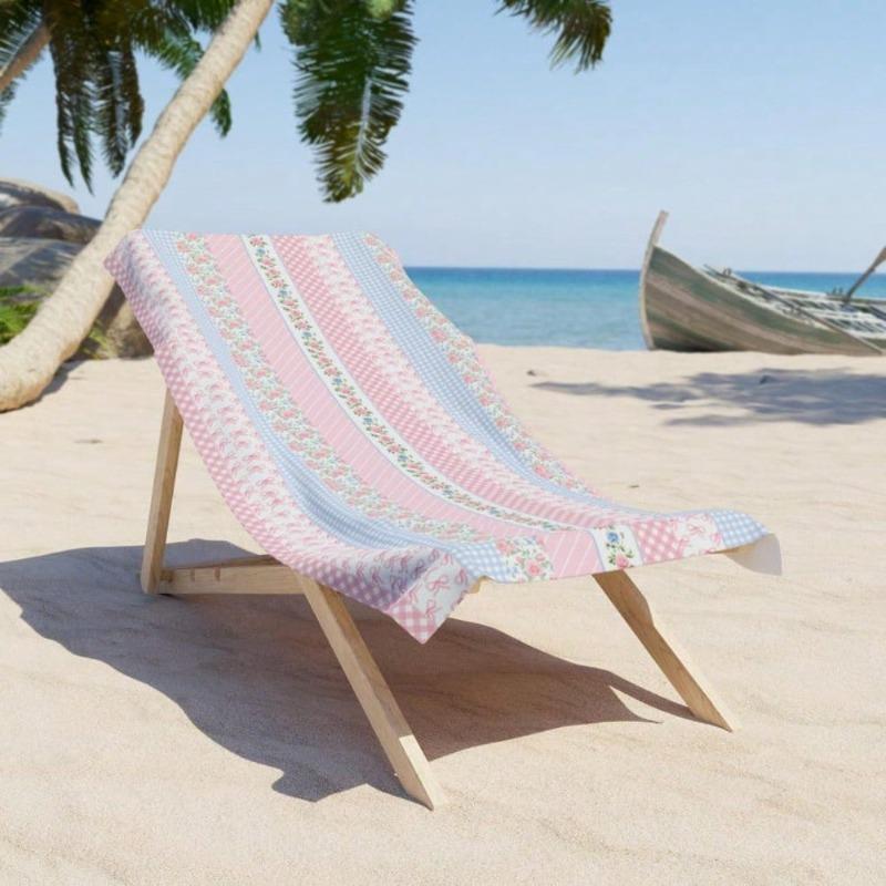 

Beach Towel Cottagecore Shabby Chic Love Shack Inspired Floral Gingham Pattern Gift For Girl Graduation End Of School Birthday W30*H60(CM)