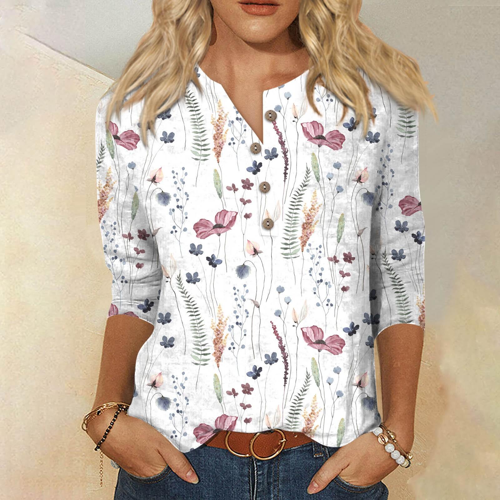 

Женская футболка с цветочным принтом и рукавом три четверти, верхняя футболка, нижняя рубашка S белый