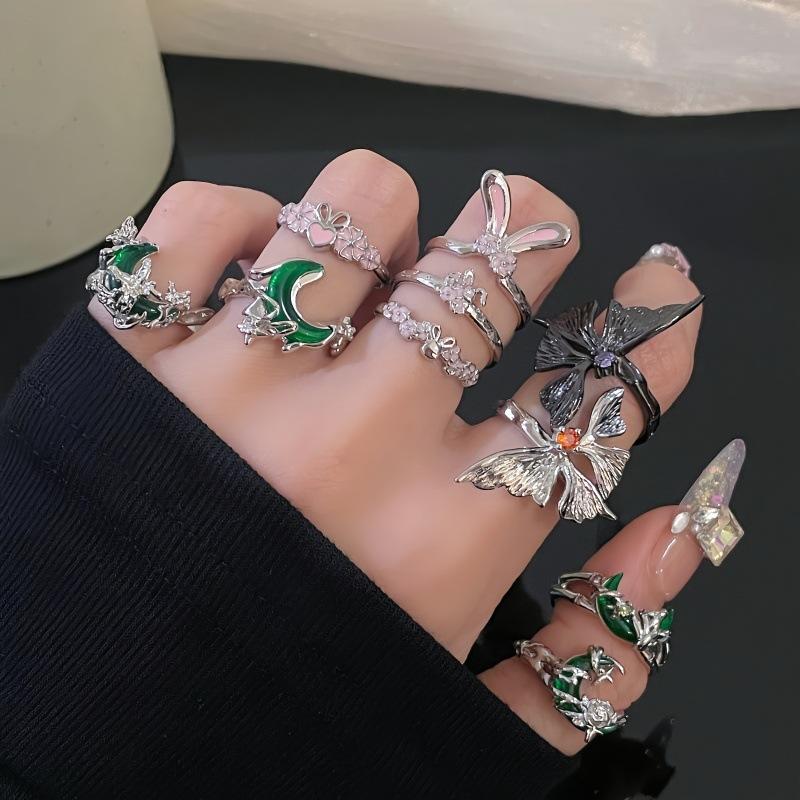 French Green Moon Series Open Ring Niche Design Fashionable High-End Individual Cold Wind Ring Woman