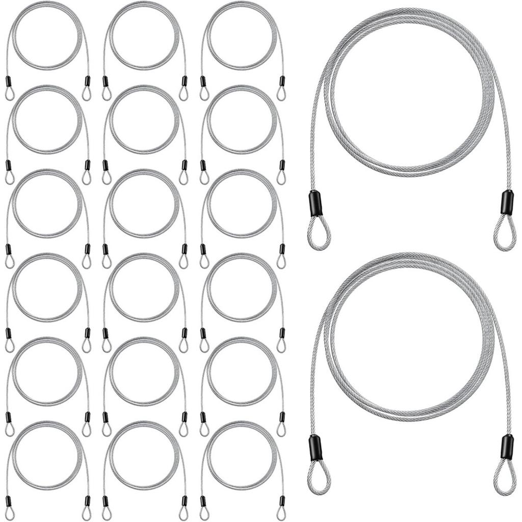 2026 New 20 Pack Cable Locks, 4.9ft X 3mm Steel Security Cable Lock with Double Loops Luggage for U Lock Padlock and Outdoor Use