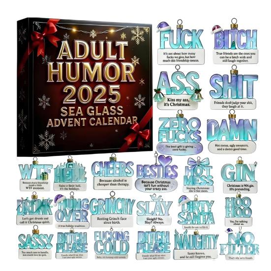 Sea Glass Accents 2025 Adult Humor Advent Calendar 24 Days Countdown Calendar with Funny Christmas Jokes Holiday Gag