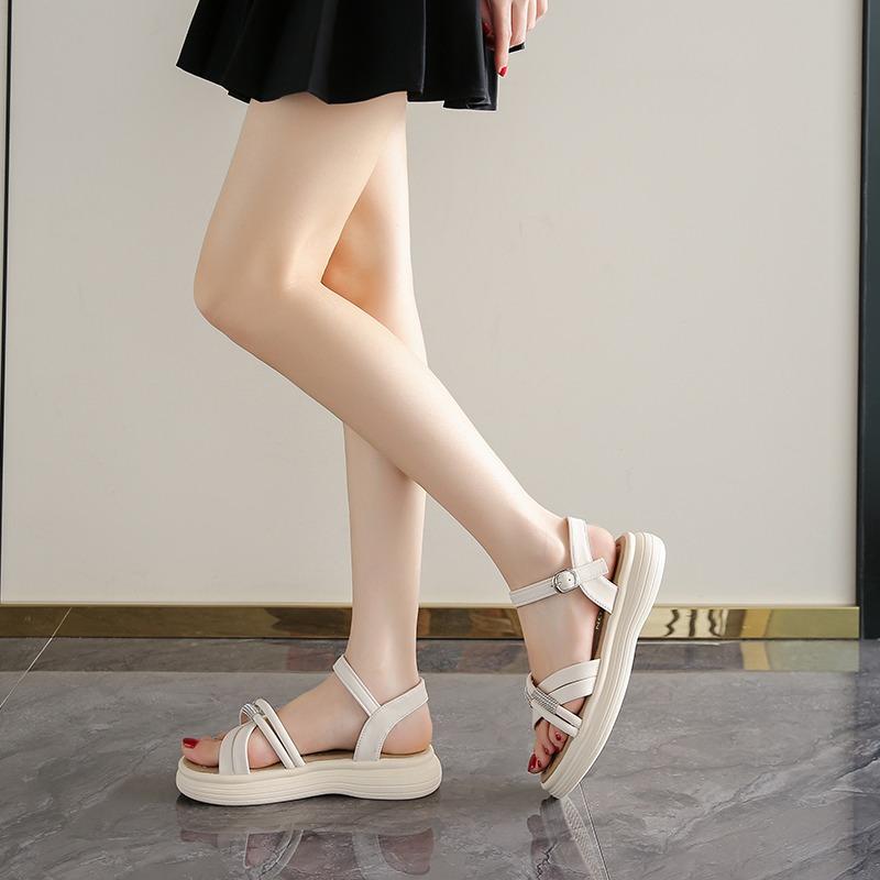 Fashion Female Sandal  Shoes for Women Open Toe Buckle 2025 Summer Girls Rhinestone  Peep Flat Comfort Strap New