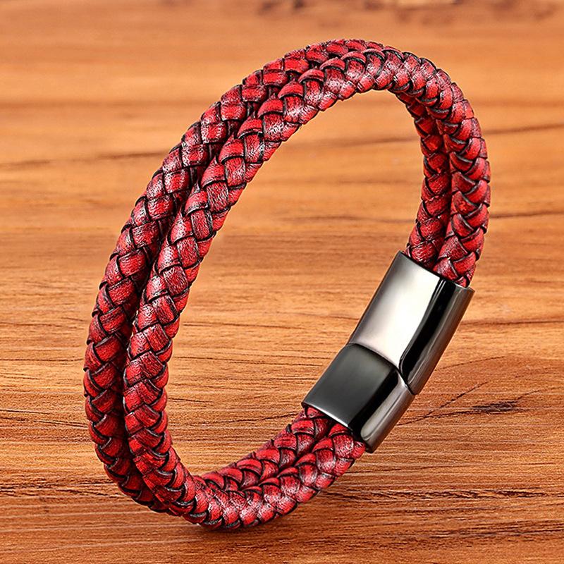 Pulsera de cuerda de cuero para hombre, 19/21/23 cm, estilo vintage, tejida a mano, para parejas, color negro, marrón, rojo y azul, elegantes pulseras casuales para hombre.