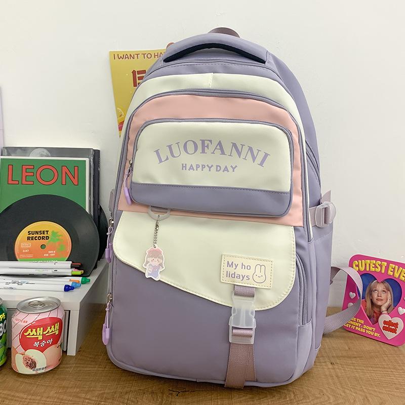 School Bag Girls High School Students High Quality Fashion Burgundy Junior High School Students Multi-layer Elementary School Students Backpack