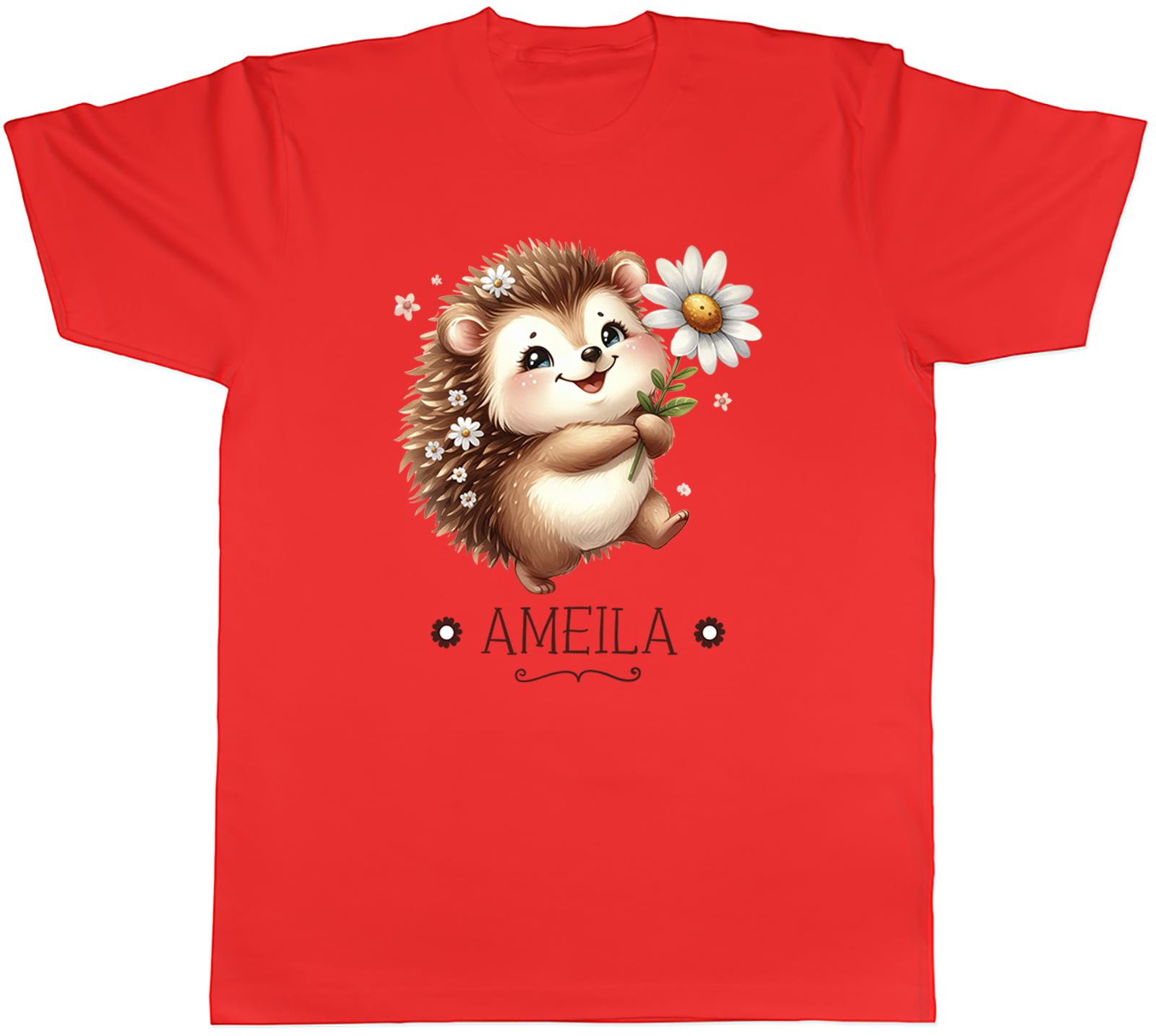 Personalised Hedgehog Daisy Flower Mens TShirt Forest Animal Floral Tee Gift S
